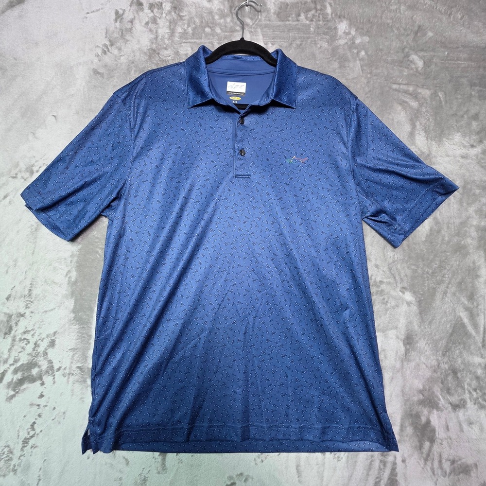 Greg Norman Mens Play Dry Blue Micro Floral Golf Polo Shirt Size M RN 128492